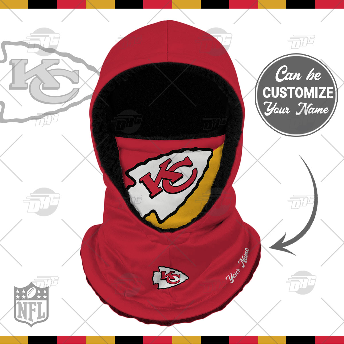 Kansas City Chiefs NFL Mens Solid Gaiter Hoodie