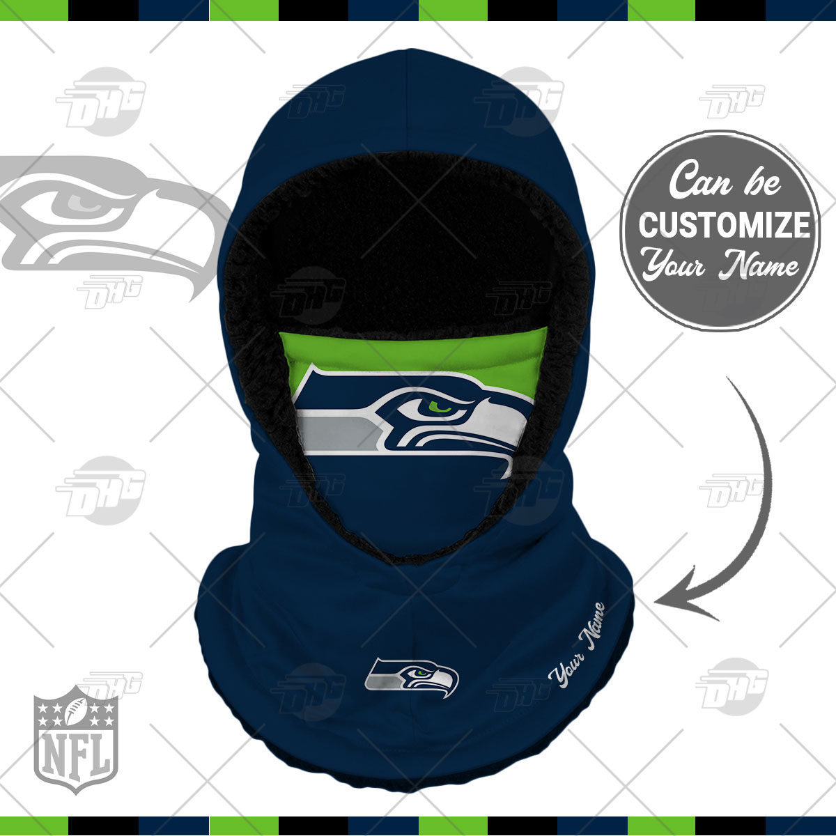 Seattle Seahawks NFL Mens Solid Gaiter Hoodie