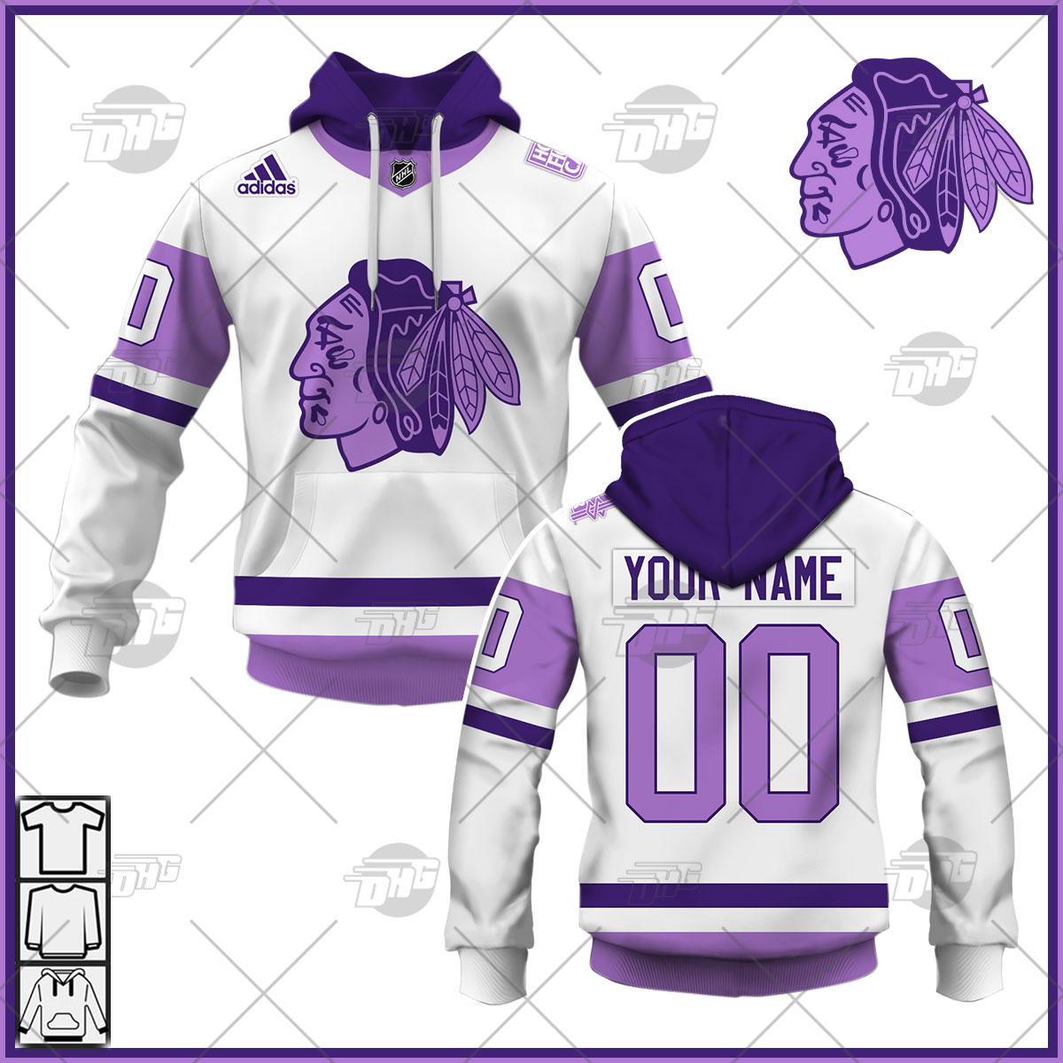 Chicago Blackhawks Adidas Hockey Fights Cancer Primegreen Authentic Custom  Jersey - White/purple Custom Jerseys Nhl - Bluefink