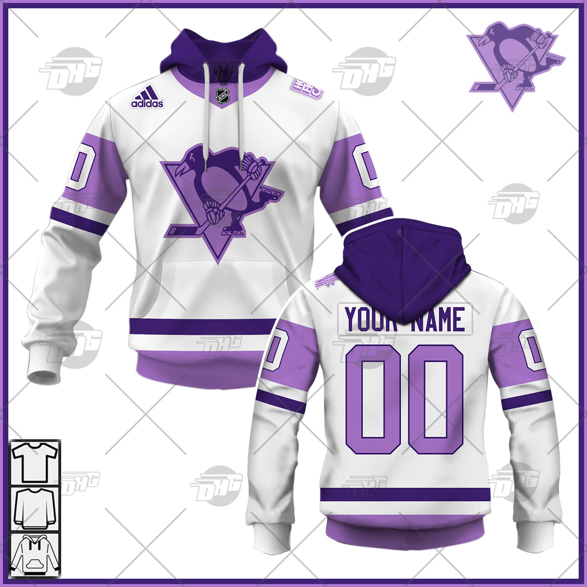 Custom Hockey Jerseys Pittsburgh Penguins Jersey Name and Number Purple Pink Reebok Fights Cancer Practice