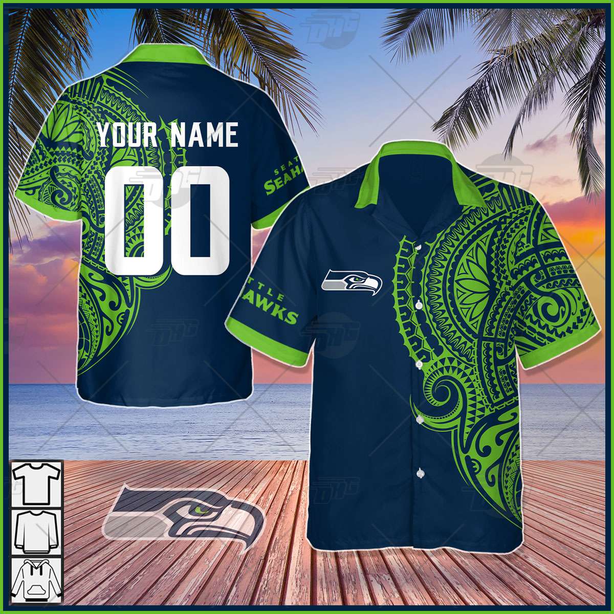 Seattle Seahawks Mens Casual Button Down Shirt Summer Short Sleeve